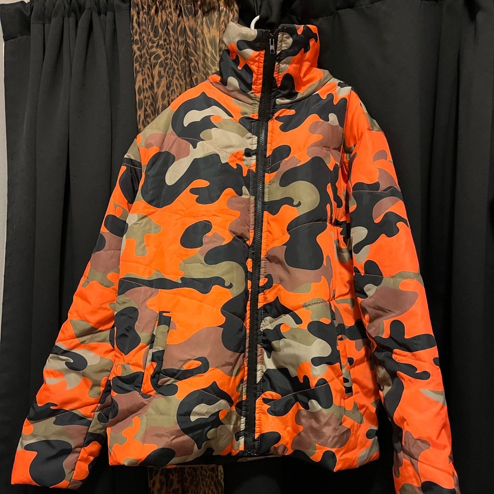 Orange camouflage jacket orange army jacket orange Camo puffer jacket